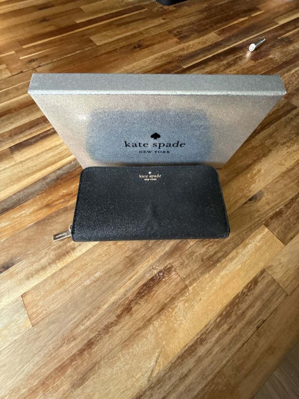 Kate Spade Shimmy Continental Zip Around Wallet Black Glitter Boxed